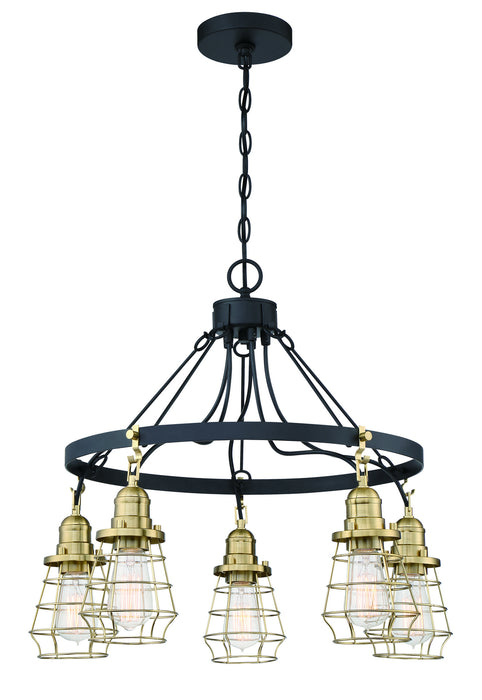 Craftmade 50625-FBSB Five Light Chandelier, Flat Black/Satin Brass