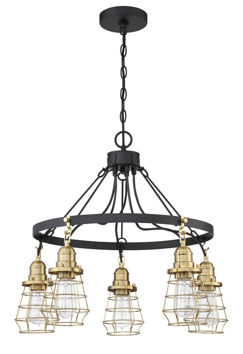 Craftmade 50625-FBSB Five Light Chandelier, Flat Black/Satin Brass