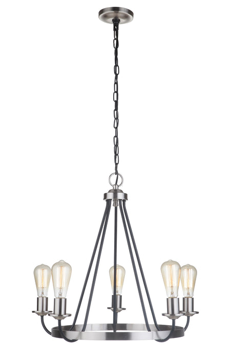 Craftmade 50325-FBBNK Five Light Chandelier, Flat Black/Brushed Polished Nickel