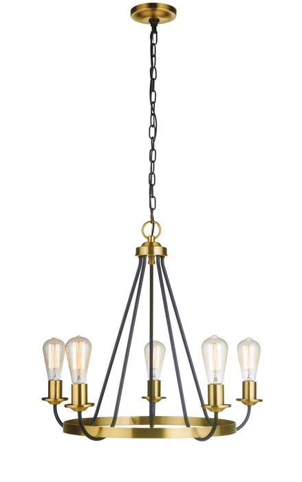 Craftmade 50325-FBSB Five Light Chandelier, Flat Black/Satin Brass
