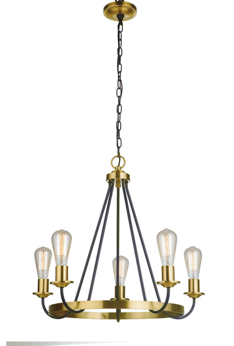 Craftmade 50325-FBSB Five Light Chandelier, Flat Black/Satin Brass