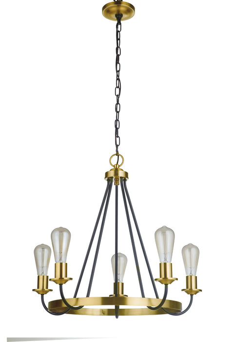 Craftmade 50325-FBSB Five Light Chandelier, Flat Black/Satin Brass