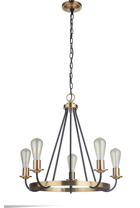 Craftmade 50325-FBSB Five Light Chandelier, Flat Black/Satin Brass
