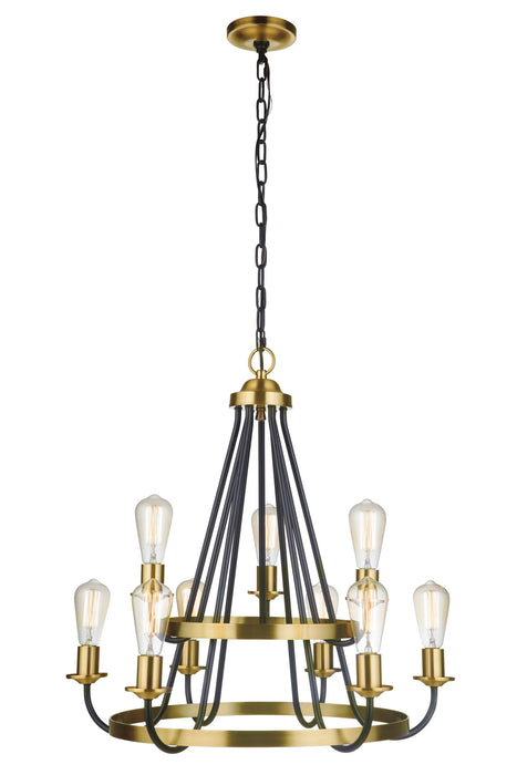 Craftmade 50329-FBSB Nine Light Chandelier, Flat Black/Satin Brass