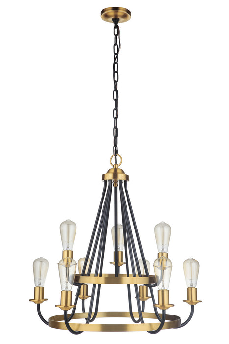 Craftmade 50329-FBSB Nine Light Chandelier, Flat Black/Satin Brass