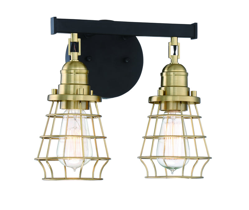 Craftmade 50602-FBSB Two Light Vanity, Flat Black/Satin Brass