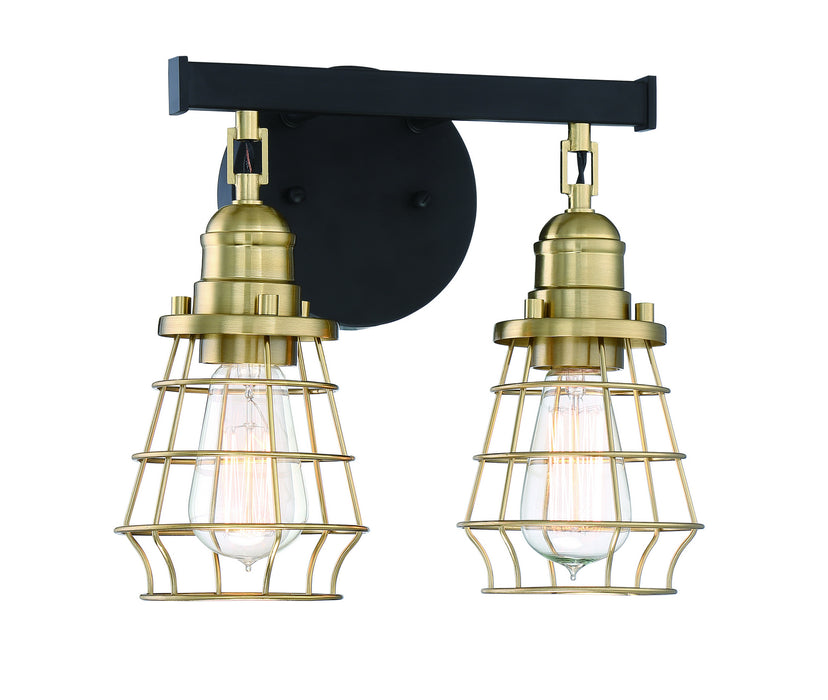 Craftmade 50602-FBSB Two Light Vanity, Flat Black/Satin Brass
