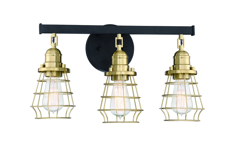 Craftmade 50603-FBSB Three Light Vanity, Flat Black/Satin Brass