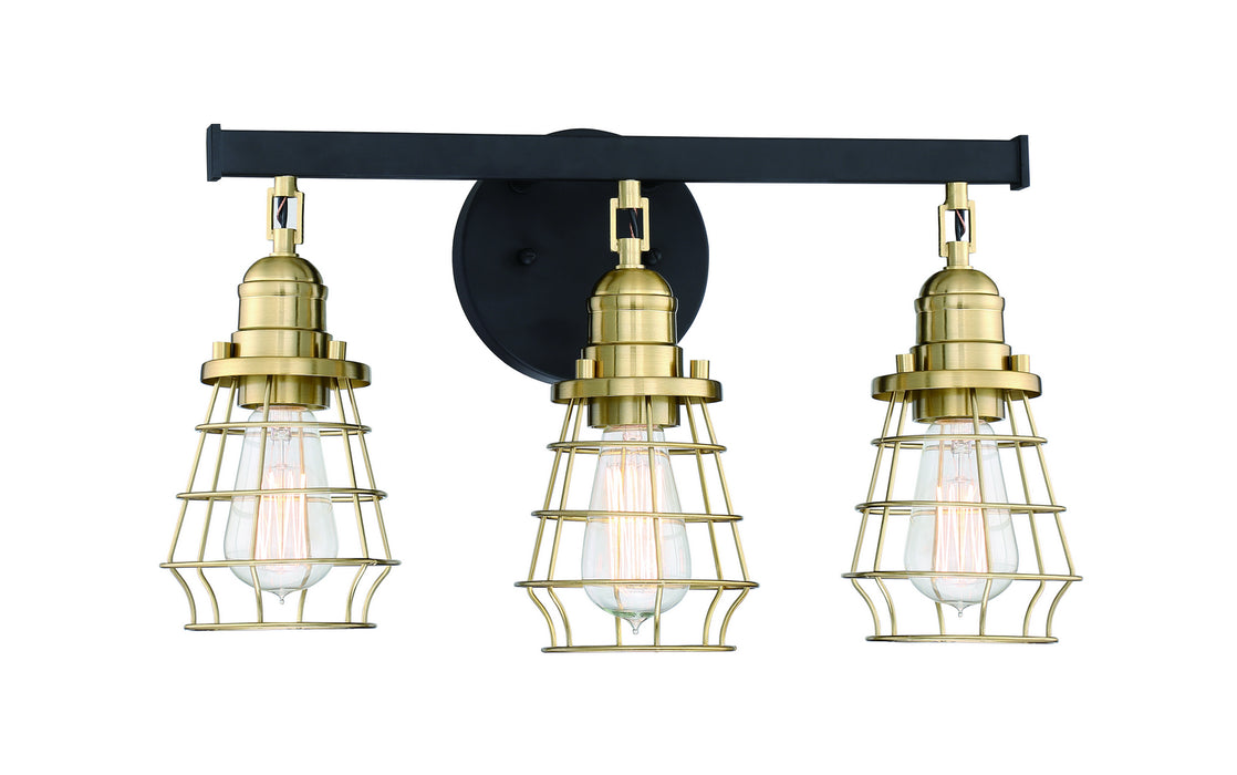 Craftmade 50603-FBSB Three Light Vanity, Flat Black/Satin Brass