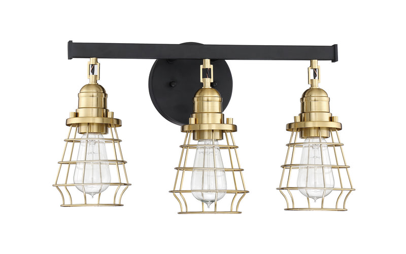Craftmade 50603-FBSB Three Light Vanity, Flat Black/Satin Brass