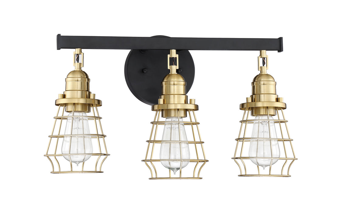 Craftmade 50603-FBSB Three Light Vanity, Flat Black/Satin Brass