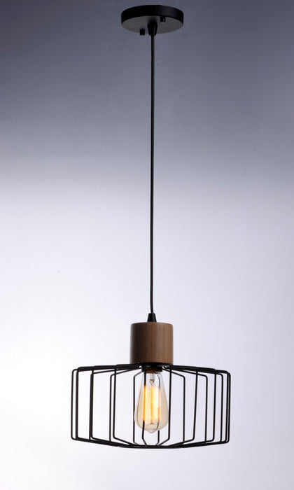 Maxim 10068BKNWD One Light Pendant, Black / Natural Wood