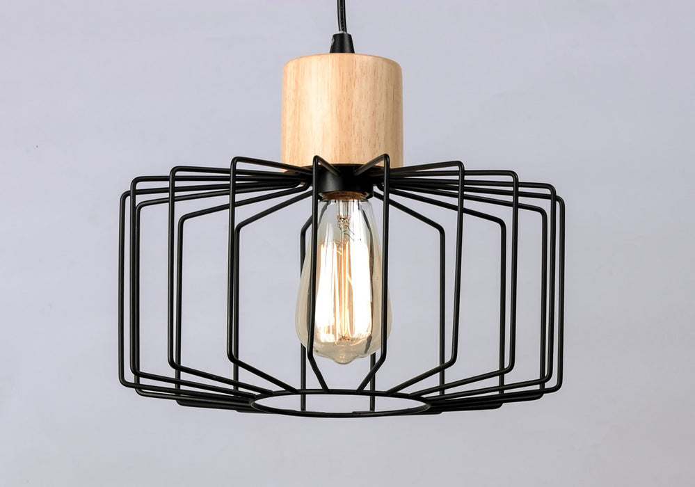 Maxim 10068BKNWD One Light Pendant, Black / Natural Wood