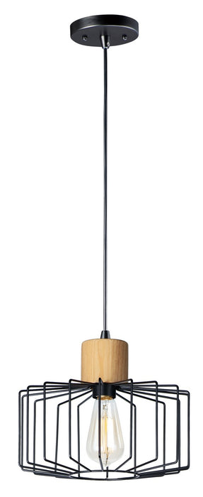Maxim 10068BKNWD One Light Pendant, Black / Natural Wood