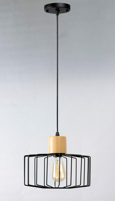 Maxim 10069BKNWD One Light Pendant, Black / Natural Wood