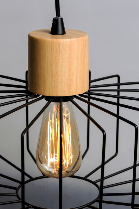 Maxim 10069BKNWD One Light Pendant, Black / Natural Wood