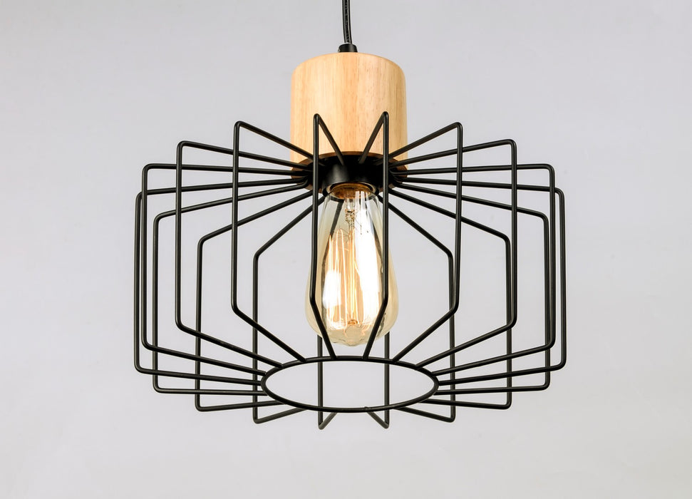 Maxim 10069BKNWD One Light Pendant, Black / Natural Wood