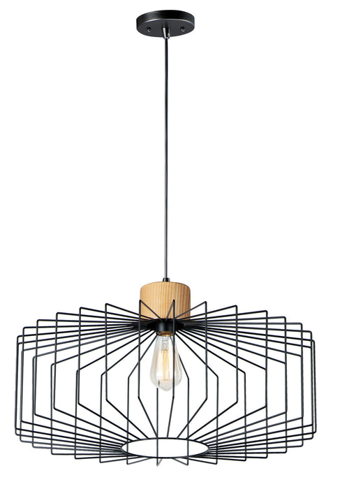 Maxim 10069BKNWD One Light Pendant, Black / Natural Wood