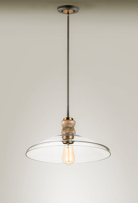 Maxim 10100CLWOAB One Light Pendant, Weathered Oak / Antique Brass