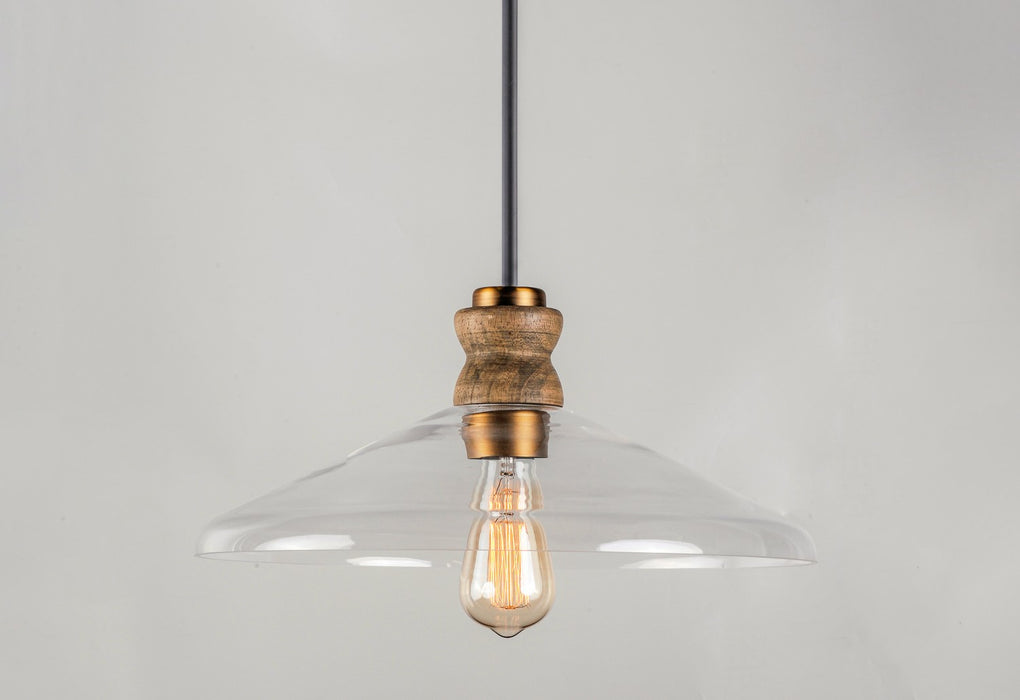 Maxim 10100CLWOAB One Light Pendant, Weathered Oak / Antique Brass