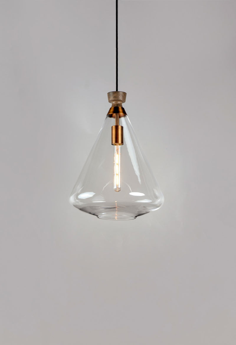 Maxim 10101CLWOAB One Light Pendant, Weathered Oak / Antique Brass