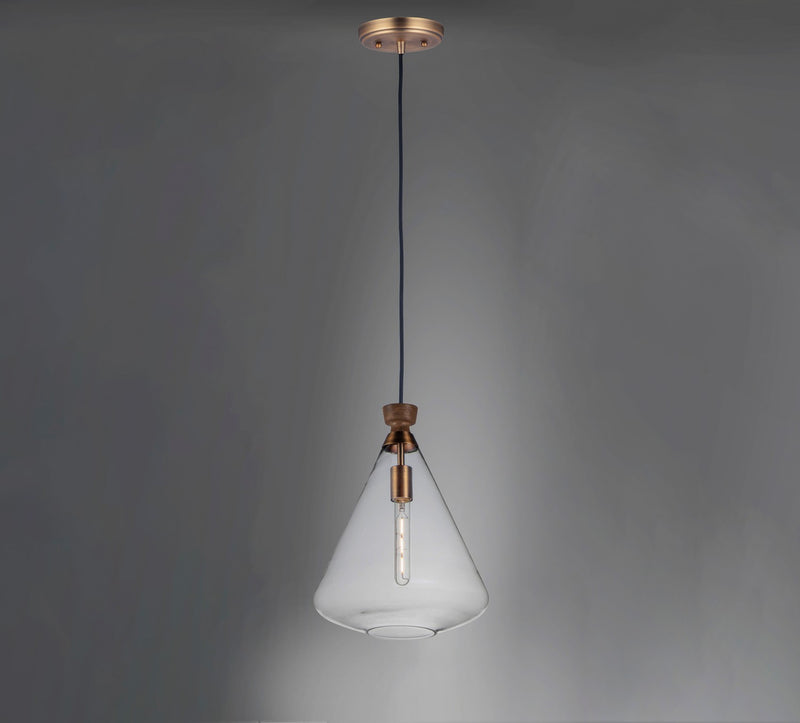 Maxim 10101CLWOAB One Light Pendant, Weathered Oak / Antique Brass