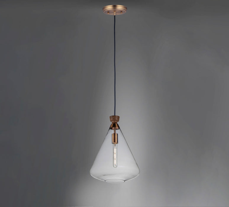 Maxim 10101CLWOAB One Light Pendant, Weathered Oak / Antique Brass