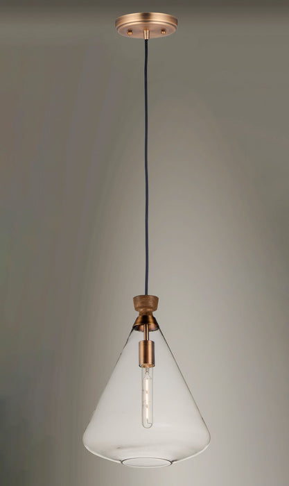 Maxim 10101CLWOAB One Light Pendant, Weathered Oak / Antique Brass