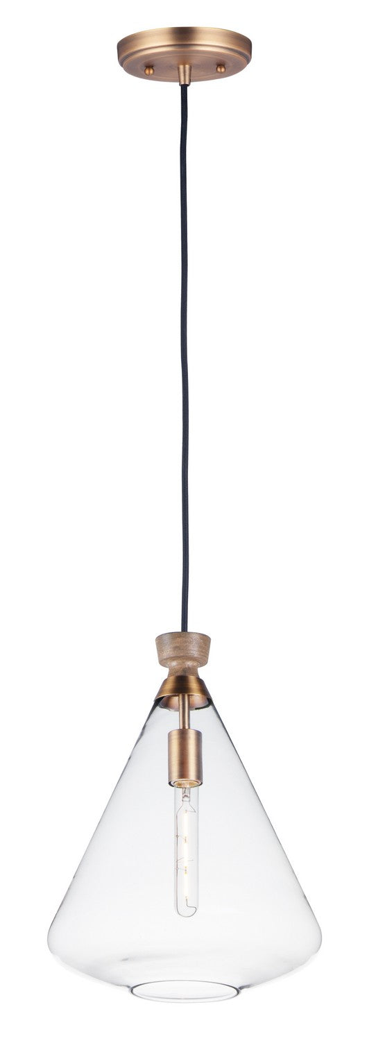 Maxim 10101CLWOAB One Light Pendant, Weathered Oak / Antique Brass
