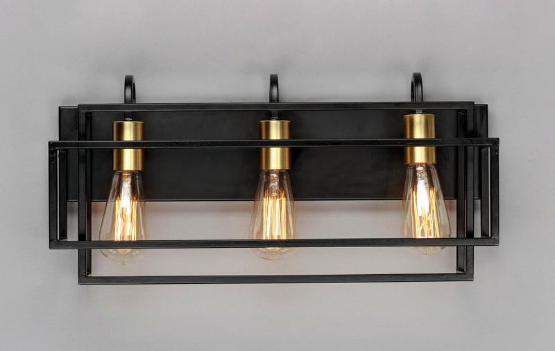 Maxim 10243BKSBR Three Light Bath Vanity, Black / Satin Brass