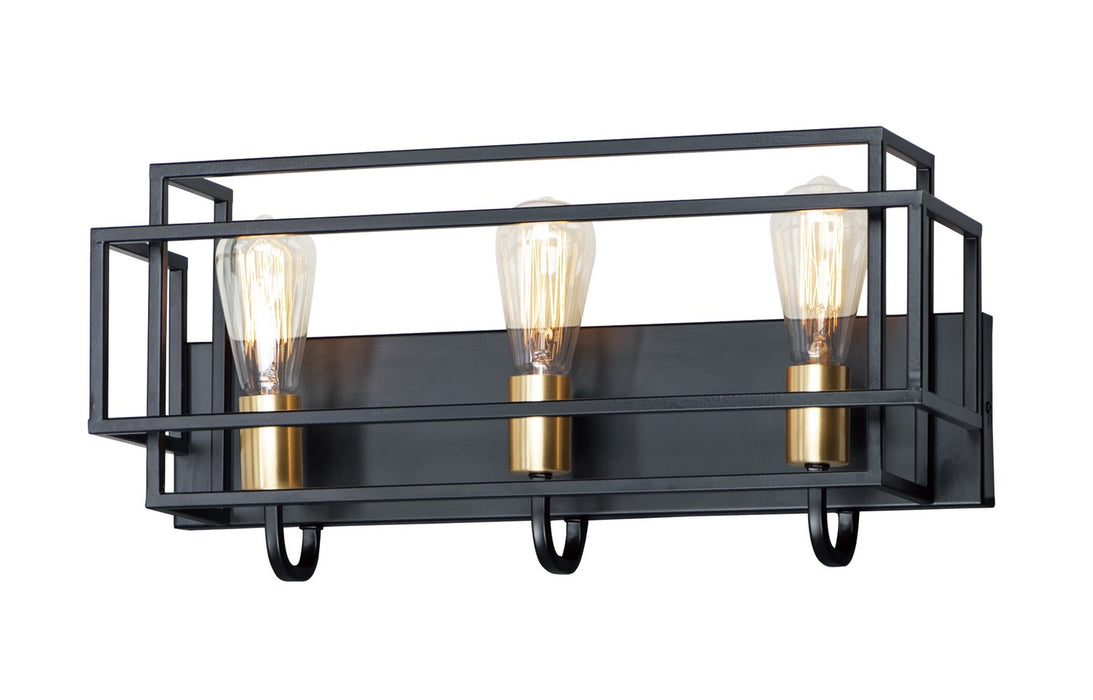 Maxim 10243BKSBR Three Light Bath Vanity, Black / Satin Brass