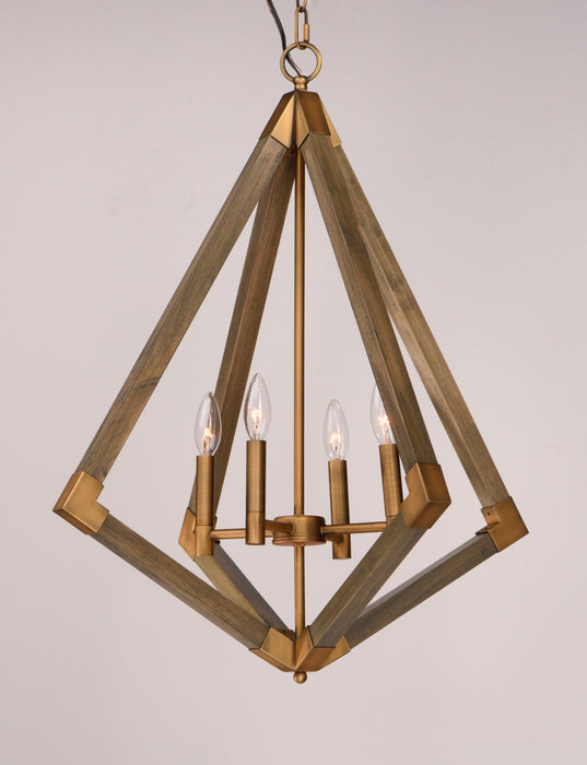 Maxim 12252WOAB Four Light Pendant, Weathered Oak / Antique Brass