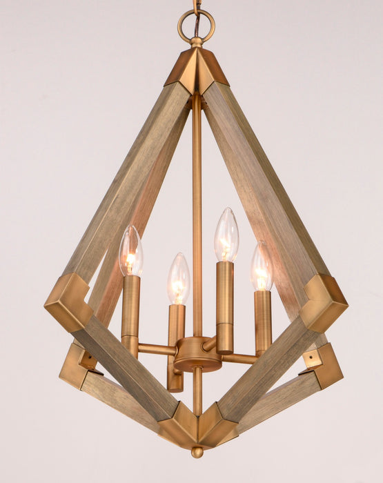 Maxim 12252WOAB Four Light Pendant, Weathered Oak / Antique Brass
