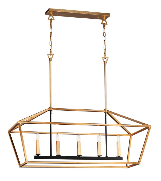 Maxim 25157GLTXB Five Light Linear Chandelier, Gold Leaf / Textured Black