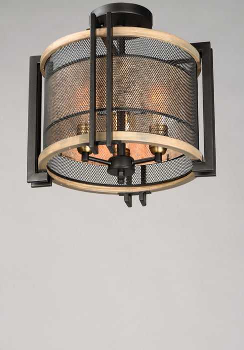 Maxim 27560BKBWAB Three Light Flush Mount, Black / Barn Wood / Antique Brass
