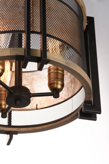 Maxim 27560BKBWAB Three Light Flush Mount, Black / Barn Wood / Antique Brass
