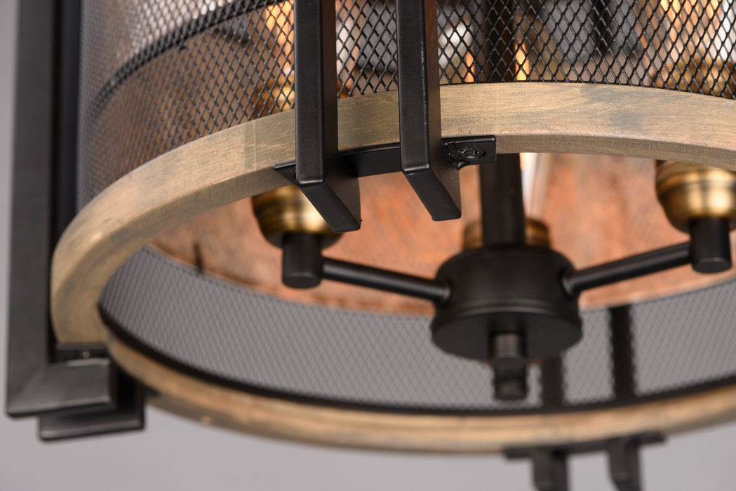 Maxim 27560BKBWAB Three Light Flush Mount, Black / Barn Wood / Antique Brass
