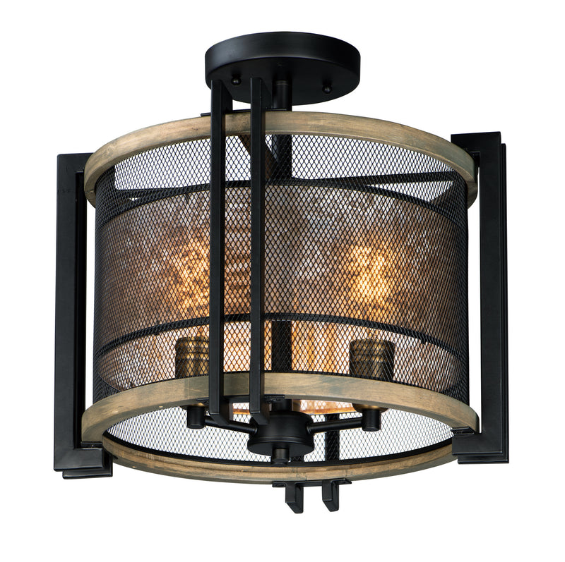 Maxim 27560BKBWAB Three Light Flush Mount, Black / Barn Wood / Antique Brass