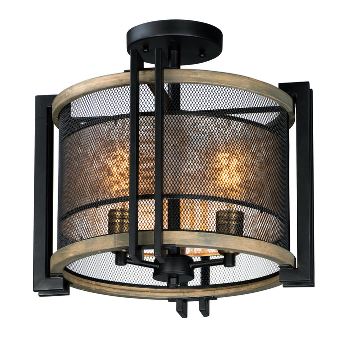 Maxim 27560BKBWAB Three Light Flush Mount, Black / Barn Wood / Antique Brass