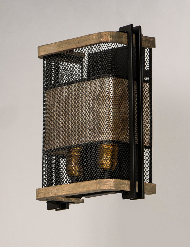 Maxim 27562BKBWAB Two Light Wall Sconce, Black / Barn Wood / Antique Brass