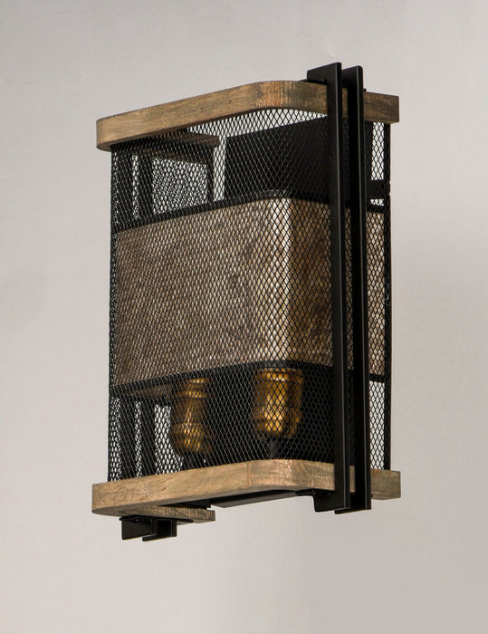 Maxim 27562BKBWAB Two Light Wall Sconce, Black / Barn Wood / Antique Brass