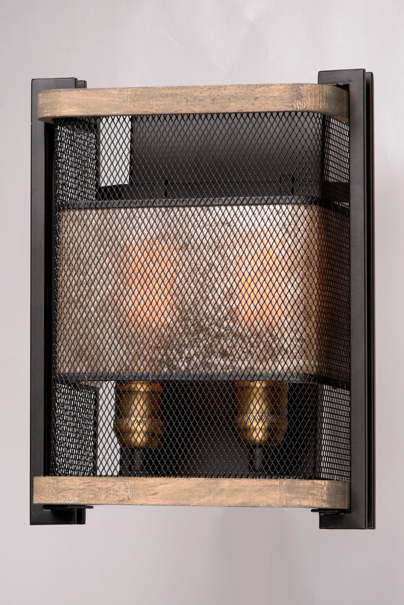 Maxim 27562BKBWAB Two Light Wall Sconce, Black / Barn Wood / Antique Brass
