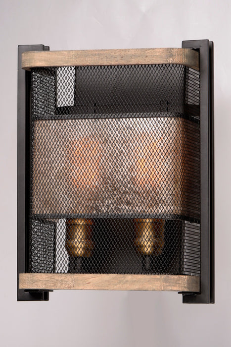 Maxim 27562BKBWAB Two Light Wall Sconce, Black / Barn Wood / Antique Brass