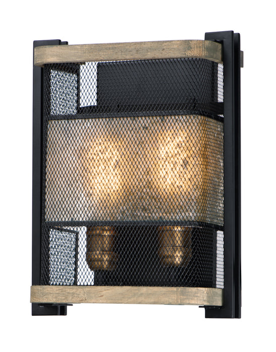 Maxim 27562BKBWAB Two Light Wall Sconce, Black / Barn Wood / Antique Brass