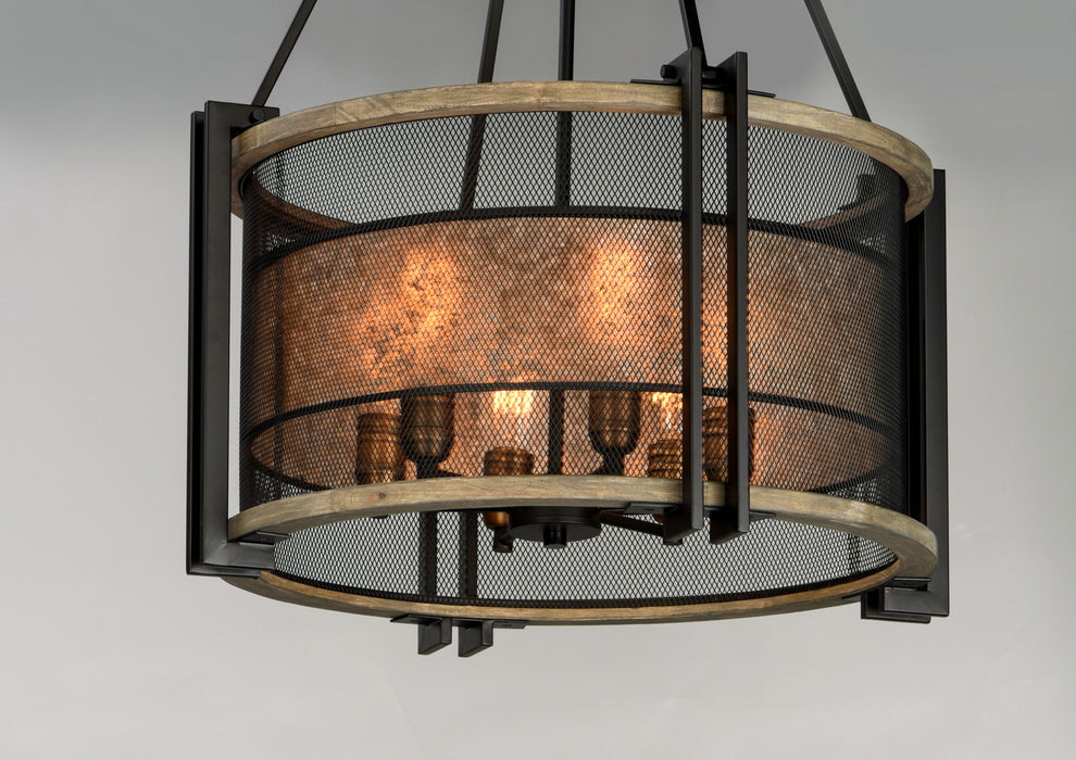 Maxim 27565BKBWAB Six Light Chandelier, Black / Barn Wood / Antique Brass