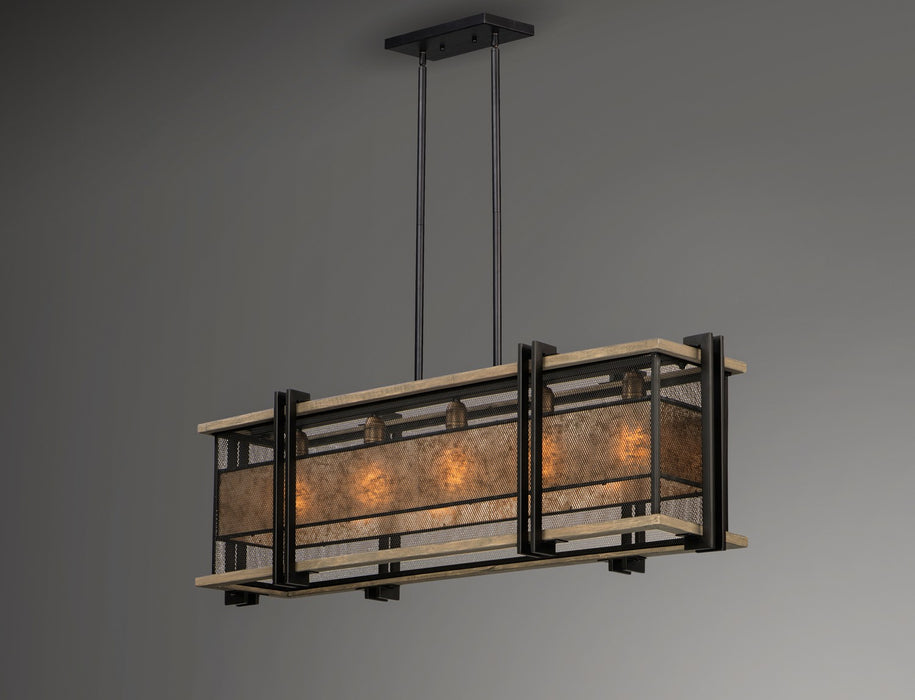 Maxim 27567BKBWAB Five Light Linear Pendant, Black / Barn Wood / Antique Brass