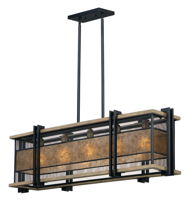 Maxim 27567BKBWAB Five Light Linear Pendant, Black / Barn Wood / Antique Brass