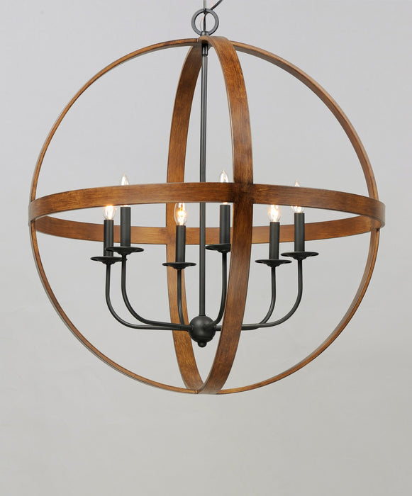Maxim 27576APBK Six Light Pendant, Antique Pecan / Black