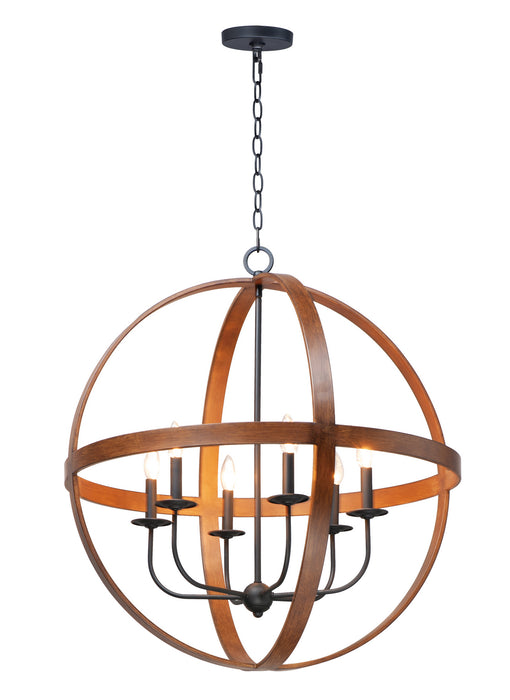 Maxim 27576APBK Six Light Pendant, Antique Pecan / Black