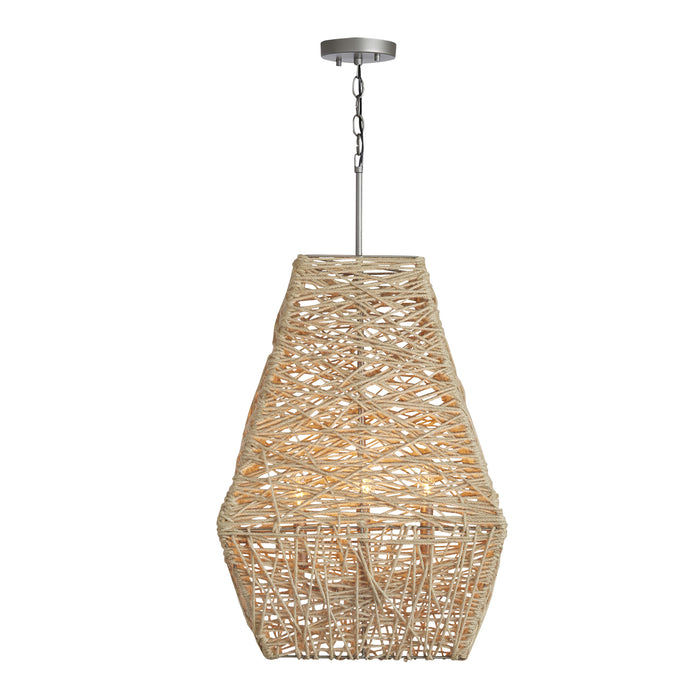 Capital Lighting 335241NY Four Light Pendant, Natural Jute and Grey
